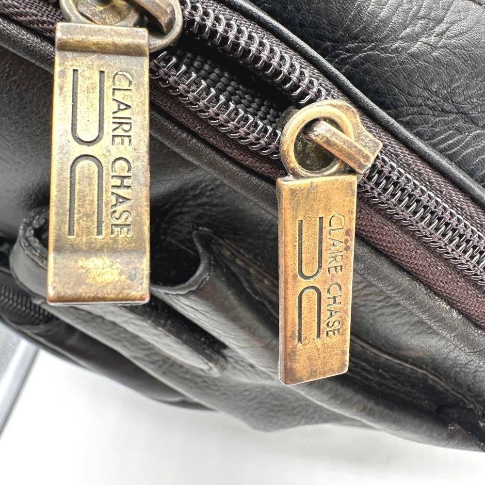 Vintage Claire Chase Black Leather Messenger Bag Crossbody Organizer Briefcase - Picture 10 of 14